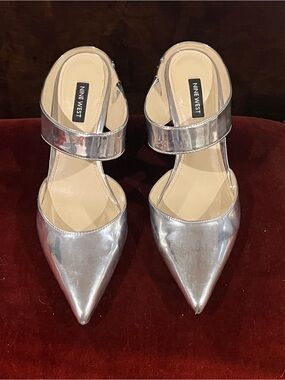 Nine West Metallic Silver Pointed-Toe Mary Jane Mules